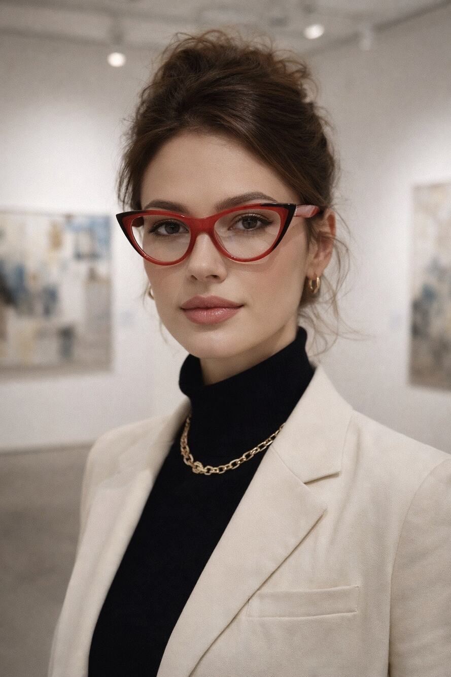 Alain Mikli A05031 Pearled Red Cat‑Eye Frames — Artsy Sculptural Italian Design